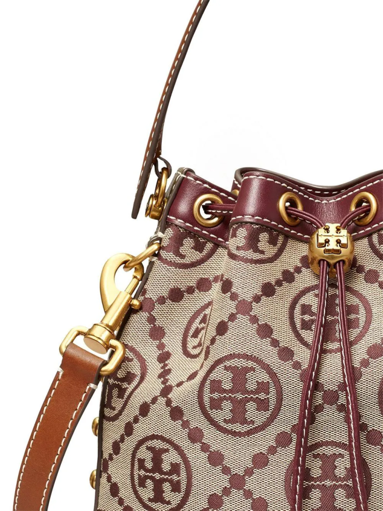 توري برتش | T MONOGRAM JACQUARD STUDDED SMALL BUCKET BAG