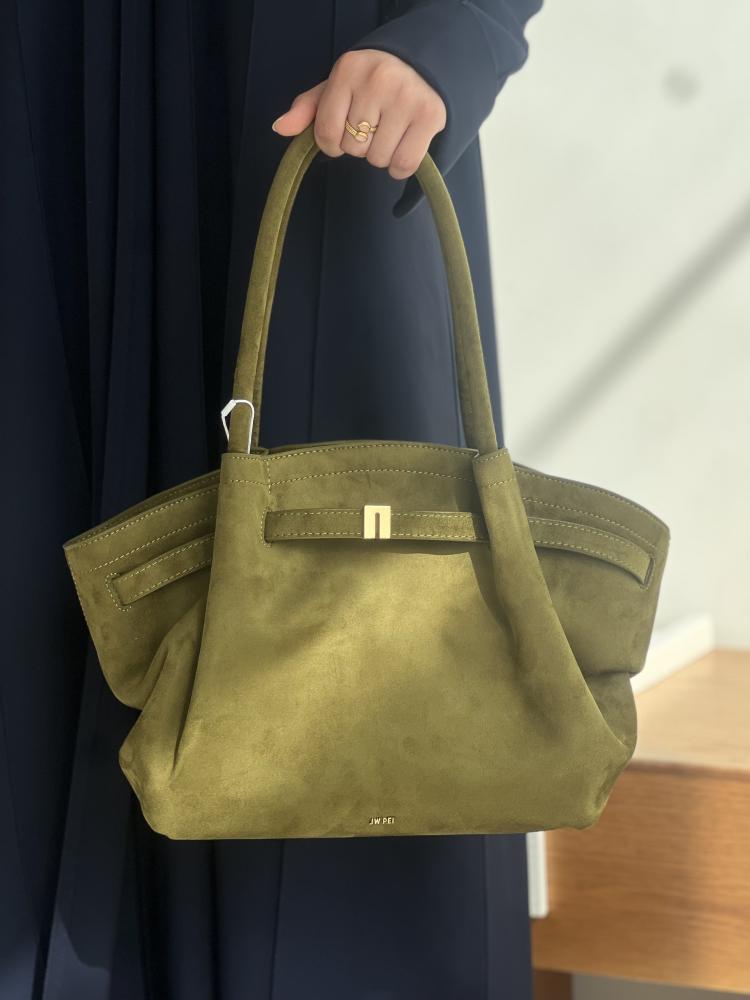 Hana Medium Faux Suede Tote Bag - Dark Olive