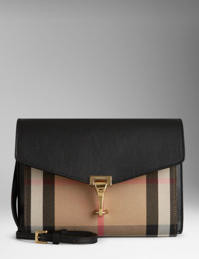 بيربري | Macken Crossbody Bag Leather and House Check Canvas Small