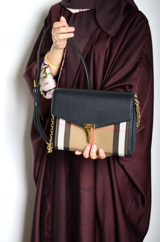 بيربري | Macken Crossbody Bag Leather and House Check Canvas Small