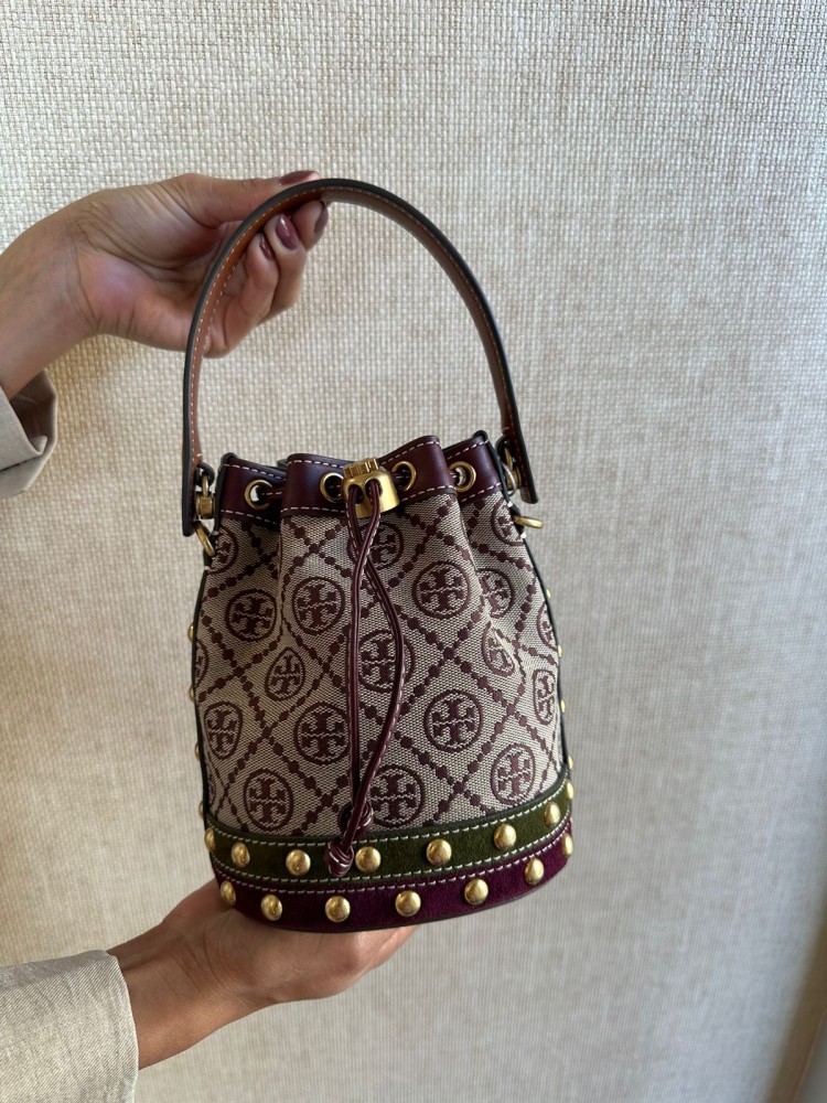 توري برتش | T Monogram Studded Mini Bucket Bag