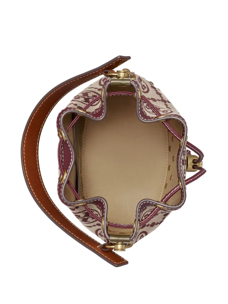 توري برتش | T MONOGRAM JACQUARD STUDDED SMALL BUCKET BAG