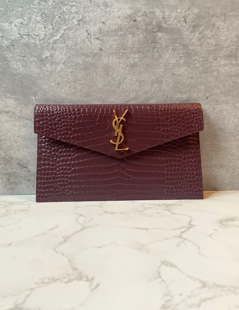 سان لوران | UPTOWN POUCH IN CROCODILE EMBOSSED SHINY LEATHER