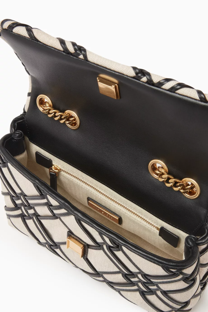 توري برتش | Small Kira Woven Canvas Convertible Shoulder Bag