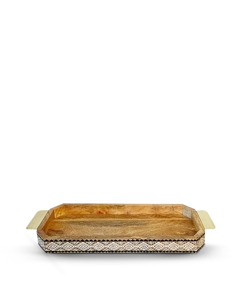 Serving plate Rectangular wood wide iron handle