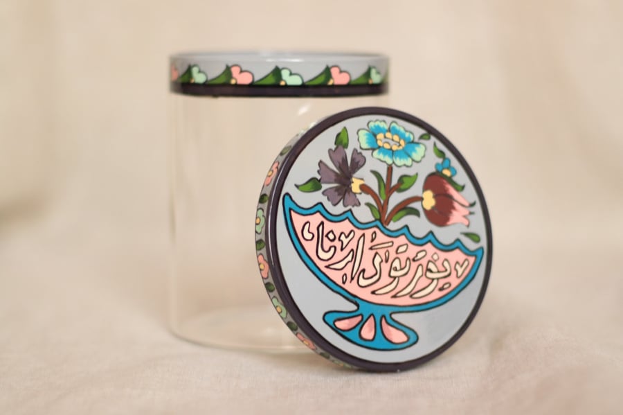 Jar glass with hand painted cover