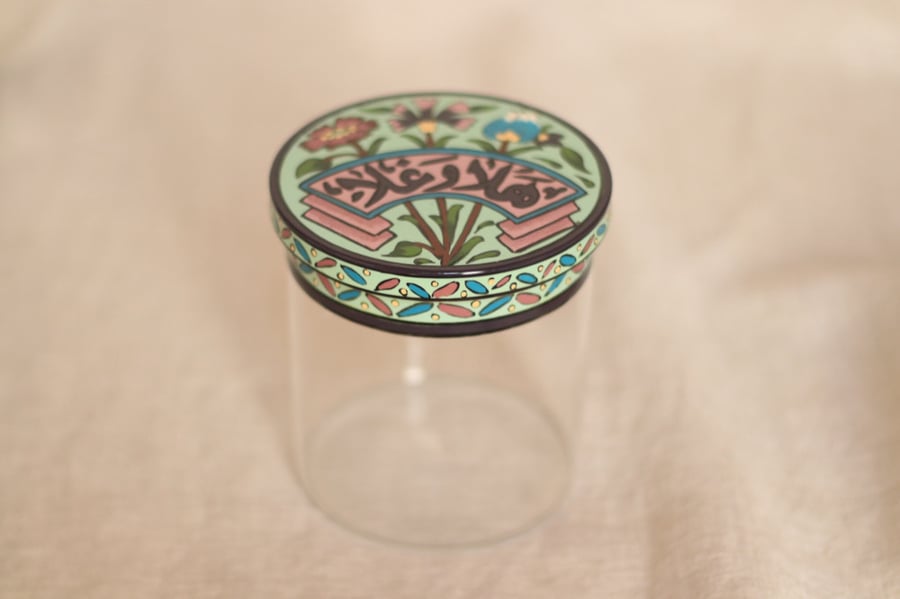 Jar glass with hand painted cover