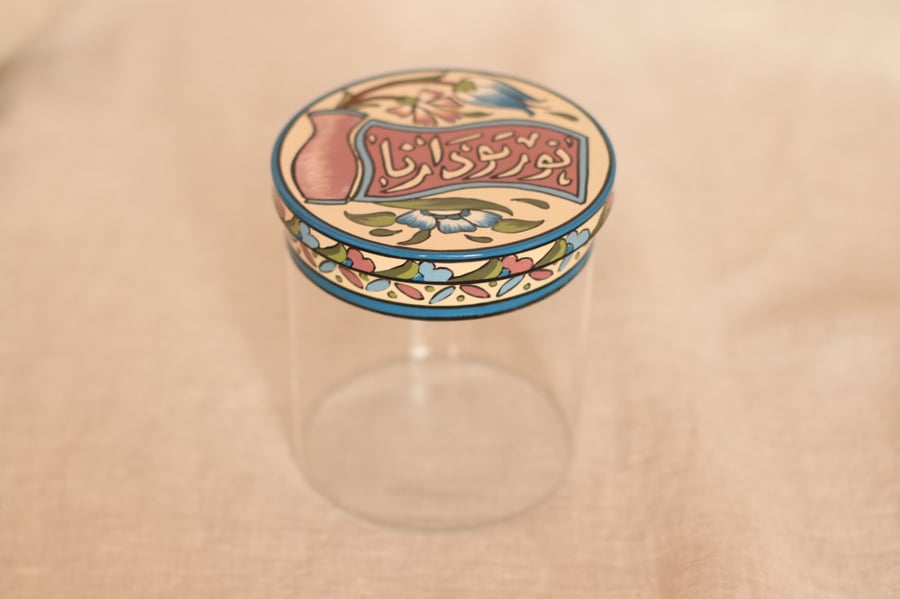 Jar glass with hand painted cover