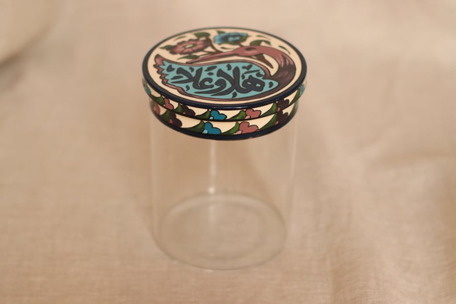 Jar glass with hand painted cover