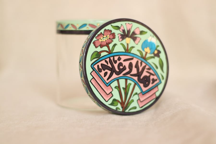 Jar glass with hand painted cover