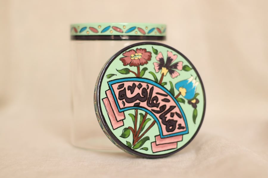 Jar glass with hand painted cover