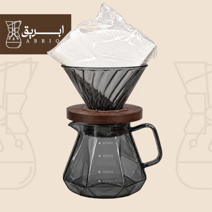 طقم  تقطير V60 مقاس 02 اسموكي مضلع