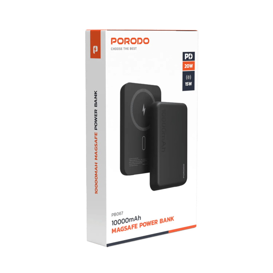 شاحن متنقل 10000 ملي أمبير 20 واط أبيض بورودو Porodo Wireless + Pd 20w Magsafe Power Bank