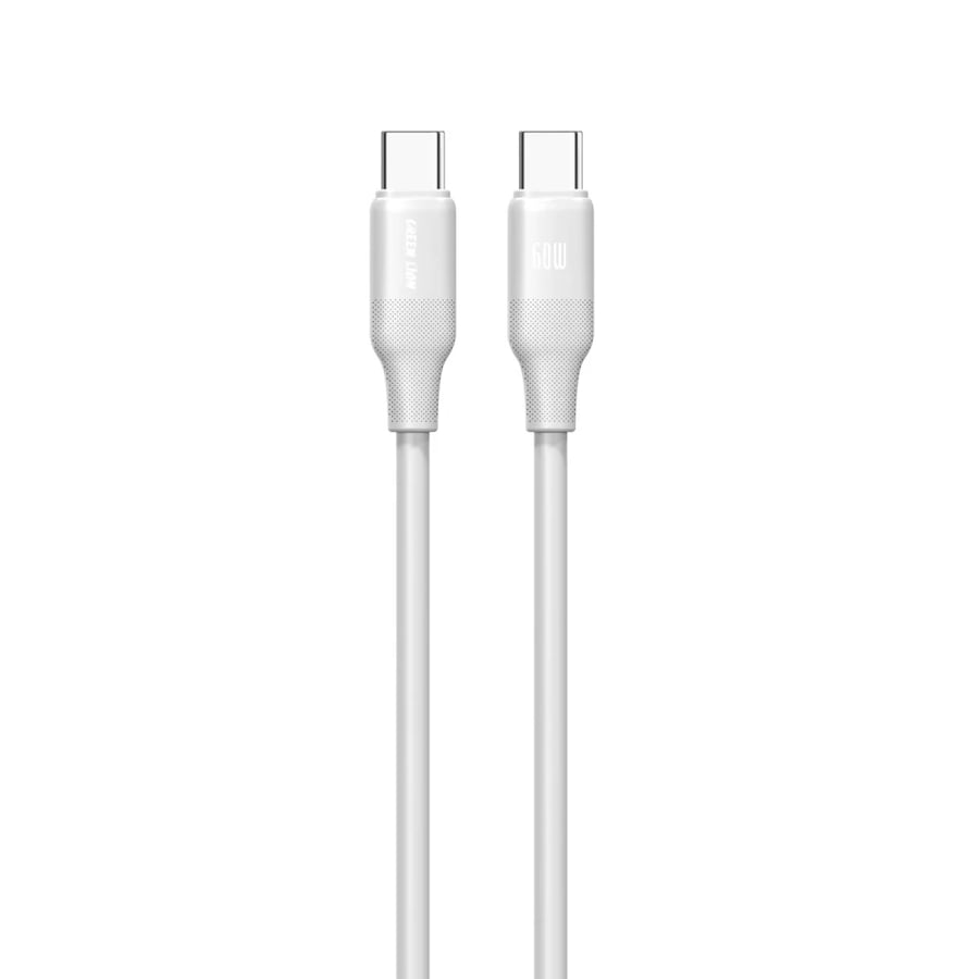 كابل سيليكون من جرين ليون بقوة 60 واط، من نوع USB-C إلى USB-C، بطول 1 متر - أبيض