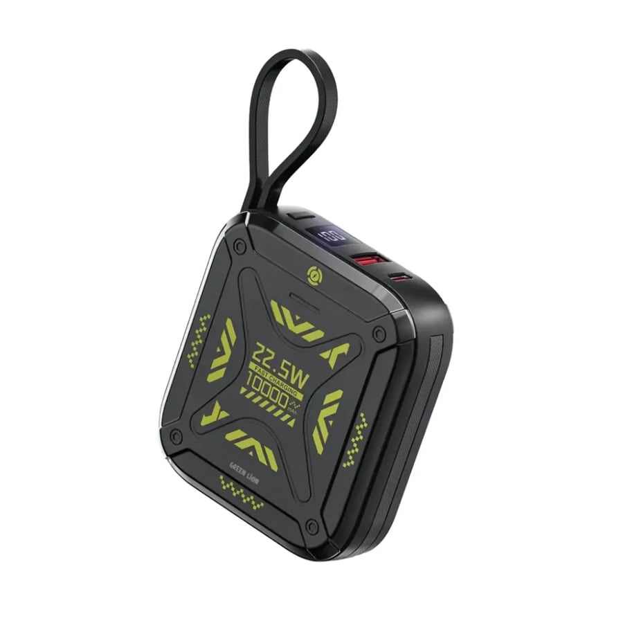 Green Lion Extreme 10 Power Bank with a capacity of 10,000 mAh, equipped with 22.5-watt fast charging technology – black