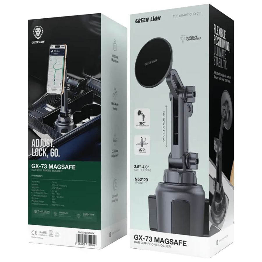 حامل هاتف Green Lion GX-73 MagSafe لحامل الأكواب في السيارة - أسود