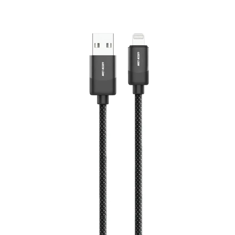كابل USB-A إلى Lightning مضفر من Green Lion بطول 1 متر وقوة 12 وات - أسود