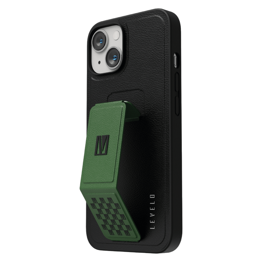 جراب جلد PU متوافق مع هاتف ليفيلو Morphix Grip لهاتف iPhone 14 - أخضر داكن