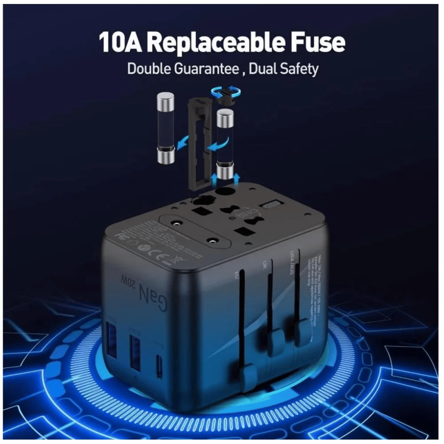 جودا - شاحن جداري للسفر Tour 20 بقوة 20W بمنفذين USB-A ومنفذ USB-C