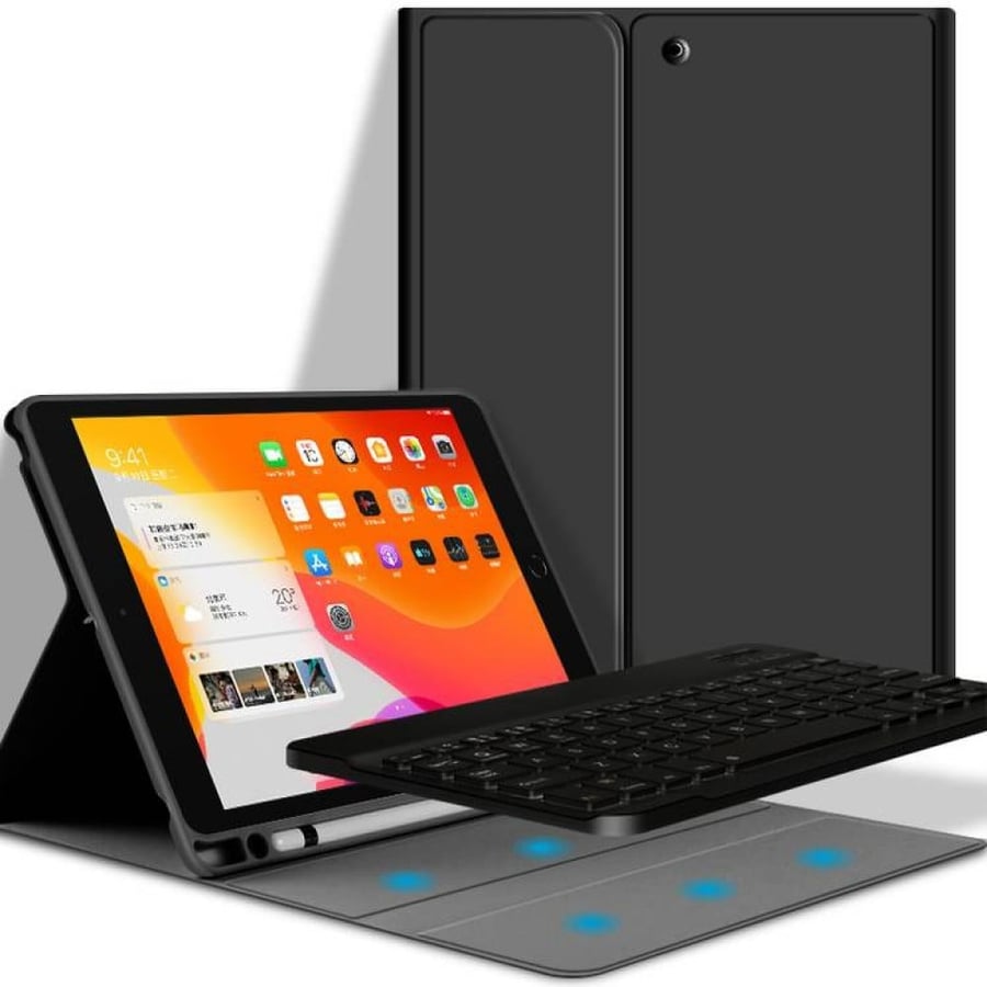 حافظة iPad جلدية فاخرة من Green Lion مع لوحة مفاتيح لاسلكية (إنجليزي / عربي) لجهاز Apple iPad Mini 8.3 "2021 | غطاء iPad قابل للطي وممتص للصدمات - أسود