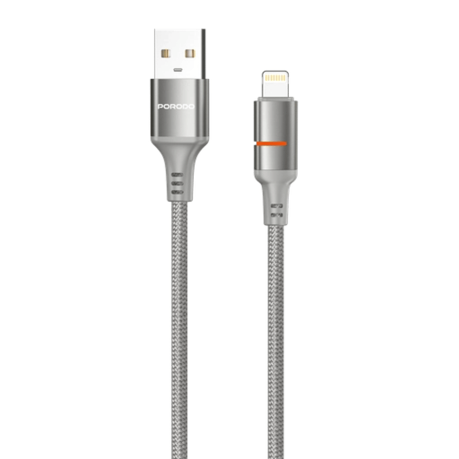 كابل شحن ونقل بيانات USB إلى لايتنينغ مضفر بطول 1.2 متر لون رمادي من بورودو
