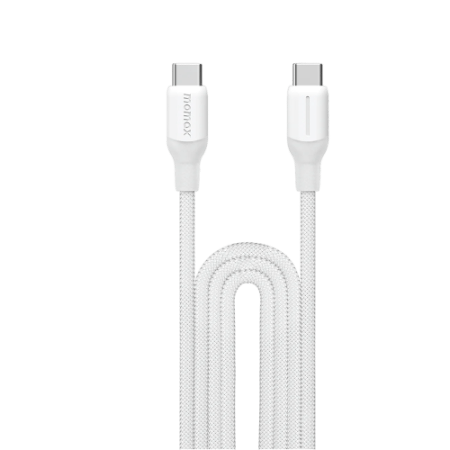 سلك شاحن موماكس Link Flow CC من USB-C إلى USB-C مضفر بطول 3 م وبقوة 100 واط - أبيض