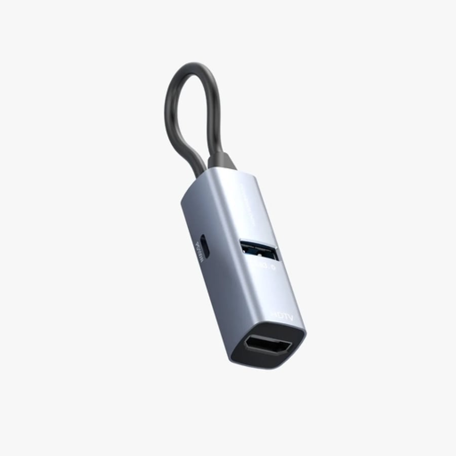 موزع الطاقة Powerology مزود بمنفذ HDMI بدقة 4K ومنفذ USB 3.0 بقدرة 100 واط مع كابل من النوع C - أسود