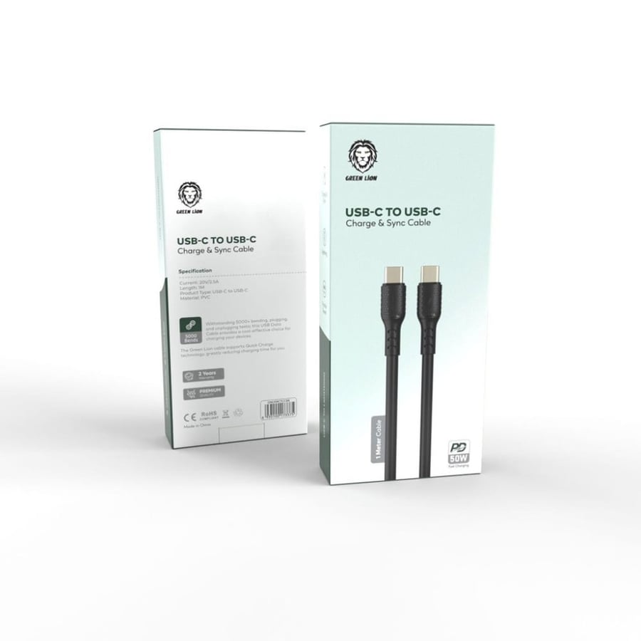 Data cable Qareen Lion TC-TC 50 watts, 1 meter PVC black. TypeC-TypeC