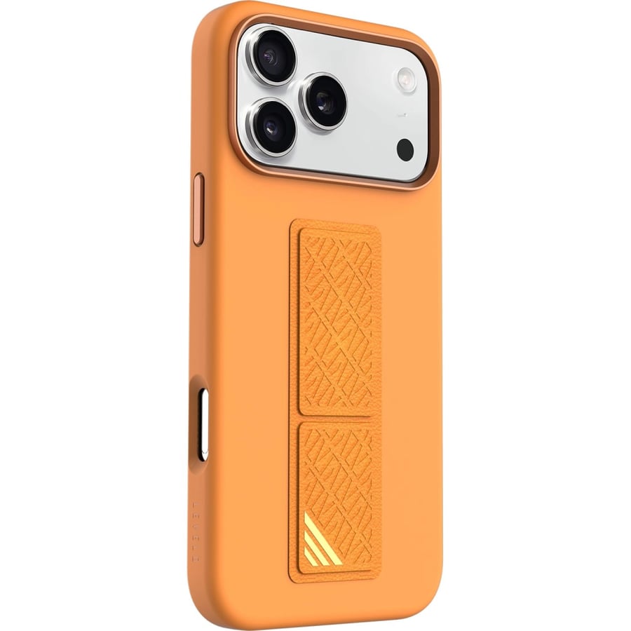 كفر جوال ايفون 17 برو ماكس ماج سيف سيليكون مع قبضة جلد برتقالي ليفيلو Levelo Morphix Silicone Case With Leather Grip For Iphone 17 Pro Max - Orange