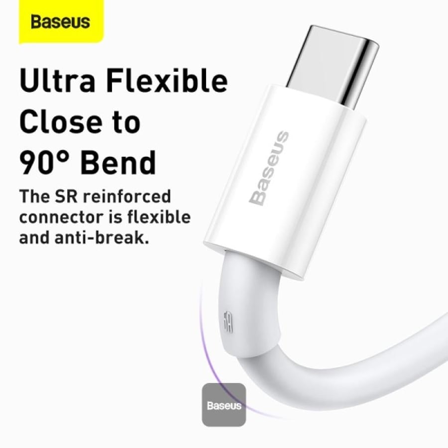 كابل بيانات Baseus Superior للشحن السريع من USB إلى Type-C بقوة 66 وات بطول 1 متر - أبيض