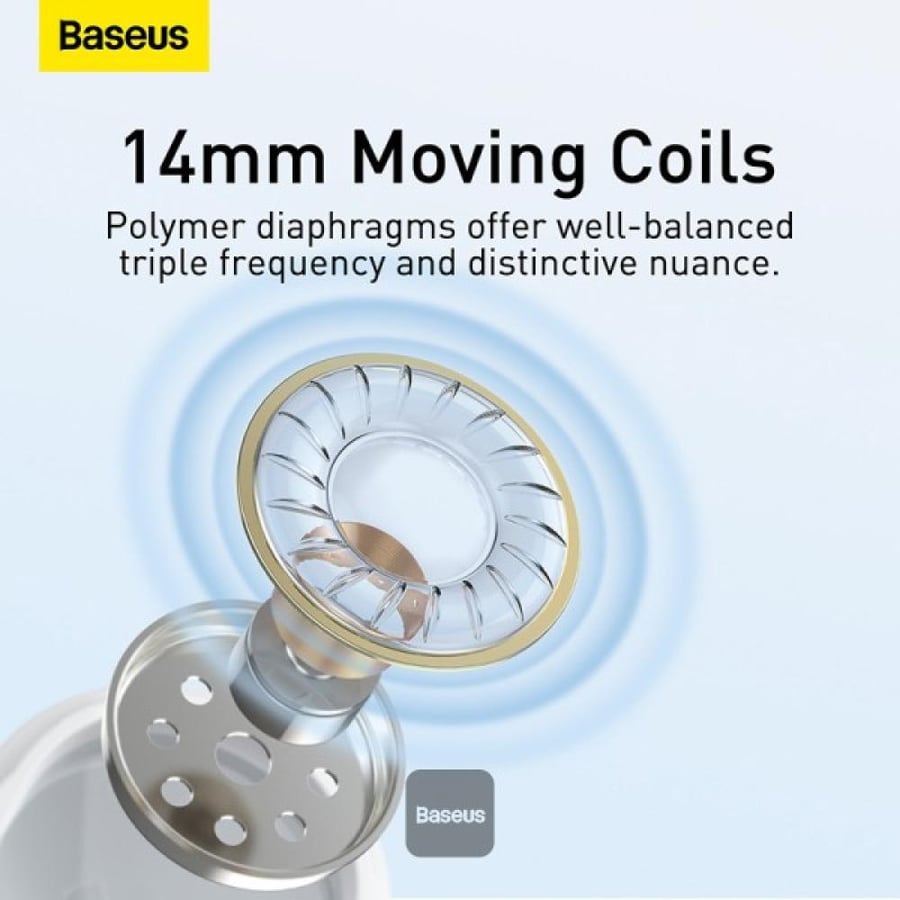 سماعات Baseus Encok H17 سلكية داخل الأذن مع ميكروفون وصوت ستيريو باس مع مقبس 3.5 مم - أبيض