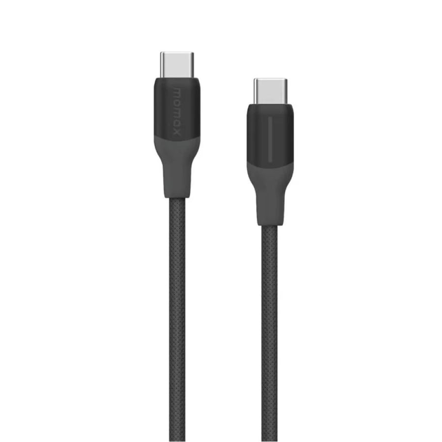 سلك شاحن موماكس Link Flow CC من USB-C إلى USB-C مضفر بطول 2 م وبقوة 100 واط - أسود