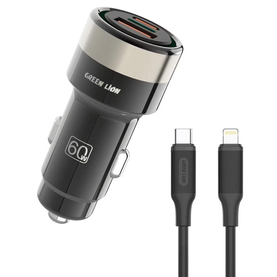 راس شاحن سيارة شحن سريع 60 واط مع كابل USB C لايتنينج جرين ليون
