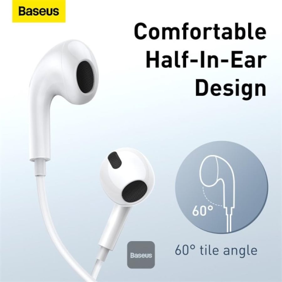سماعات Baseus Encok H17 سلكية داخل الأذن مع ميكروفون وصوت ستيريو باس مع مقبس 3.5 مم - أبيض
