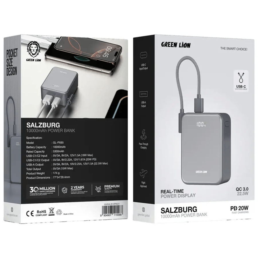 باور بانك جرين ليون سالزبورغ 10000mAh رمادي
