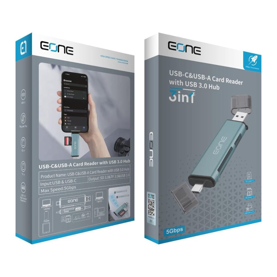 قارئ بطاقات EONE USB-C & USB-A مع USB 3.0 Hub