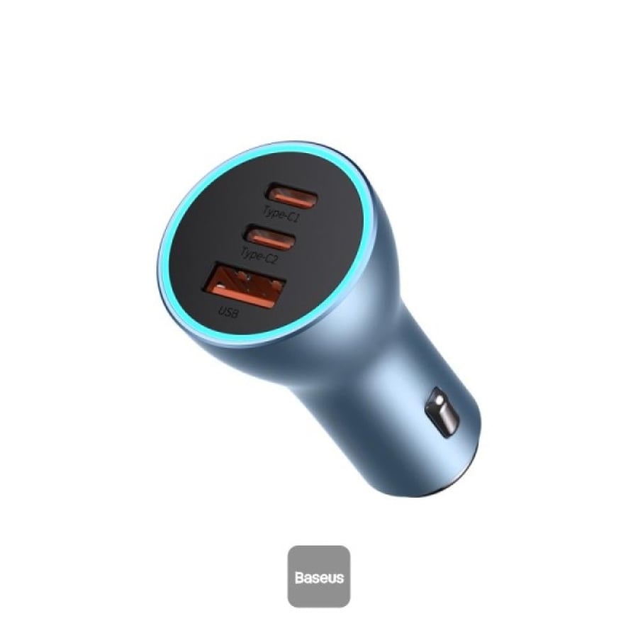 شاحن سيارة Baseus Golden Contactor Pro USB-A + 2x USB-C 65 واط أزرق