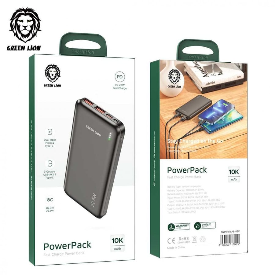 Garin Lion Power Bank for fast charging 10000 mAh PD 20W QC3.0 22.5W - Black
