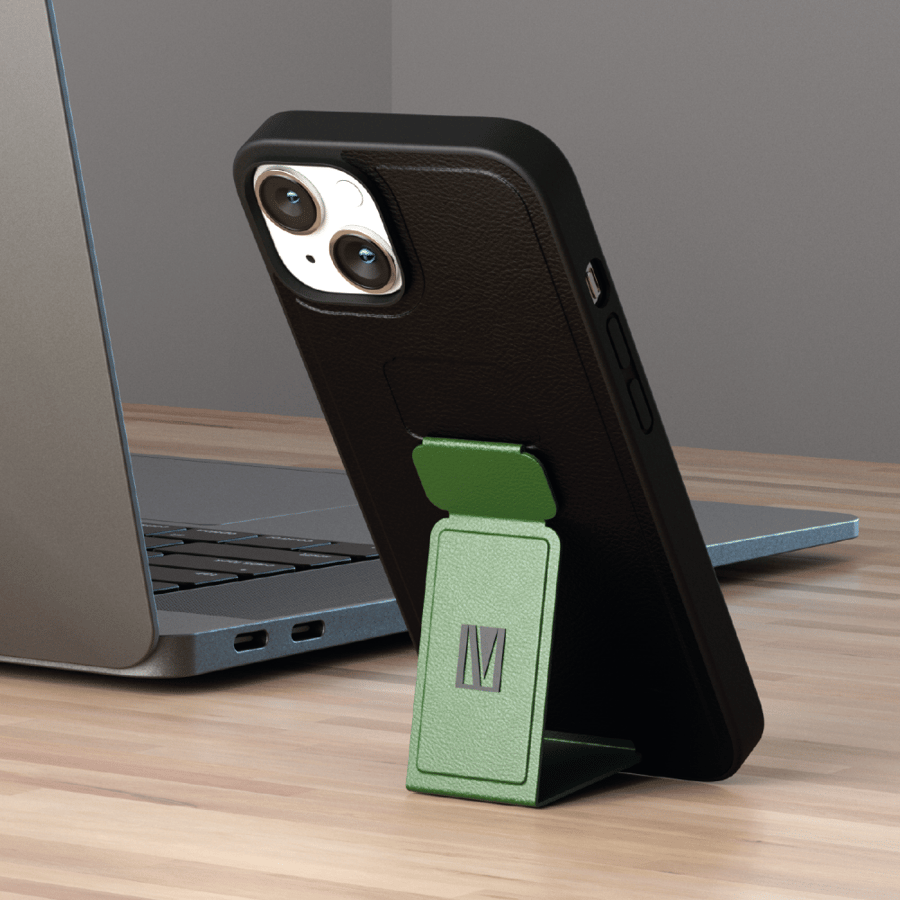 جراب جلد PU متوافق مع هاتف ليفيلو Morphix Grip لهاتف iPhone 14 - أخضر داكن