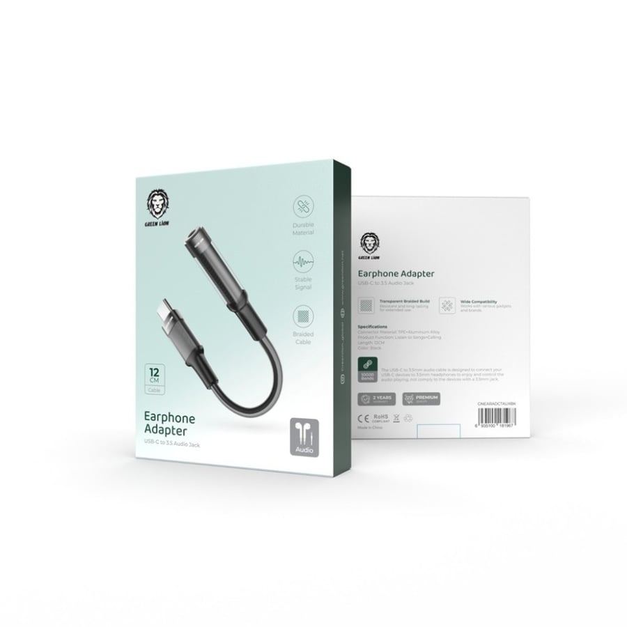 محول سماعات أذن قرين لايون USB-C إلى 3.5 Aux 12 سم - أسود