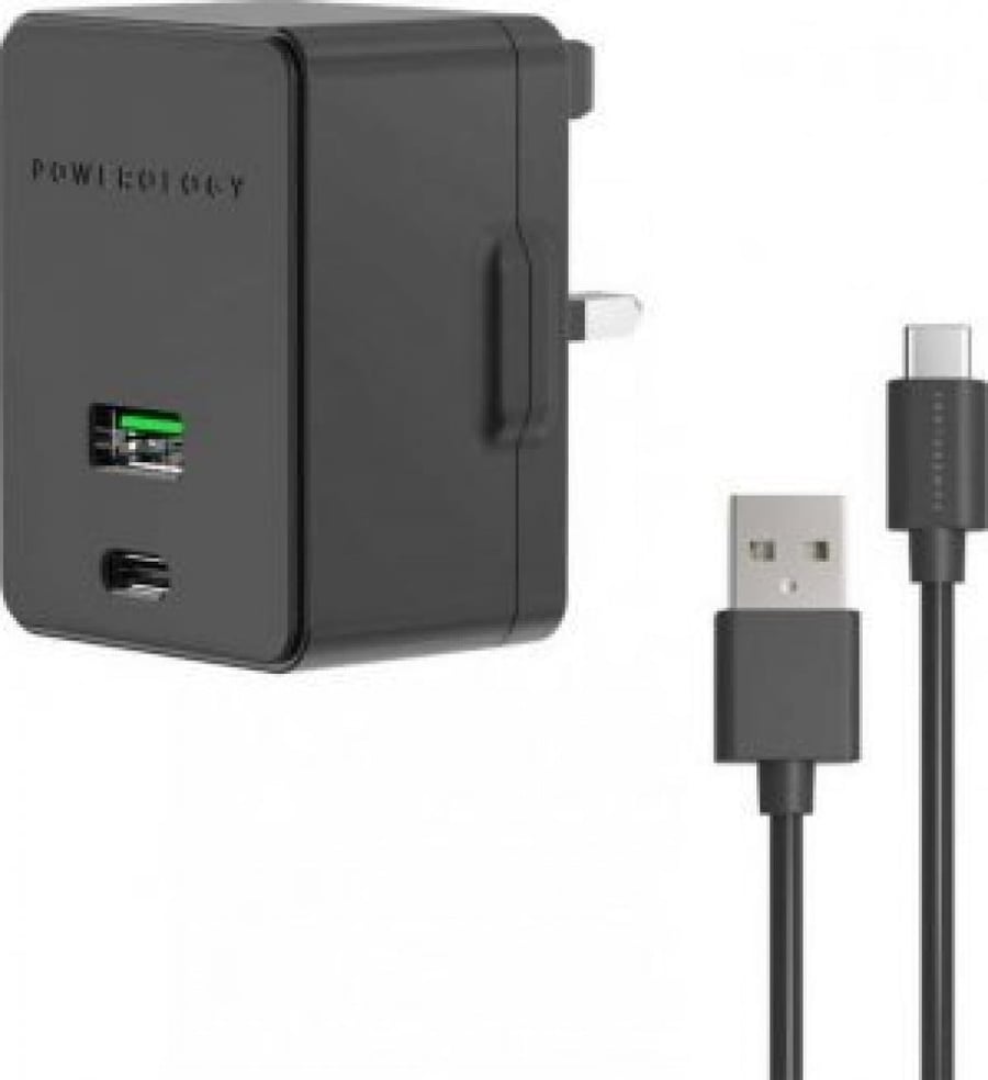 شاحن Dual Port Ultra-Quick PD Charger 36W مع كابل باورولوجي – أسود
