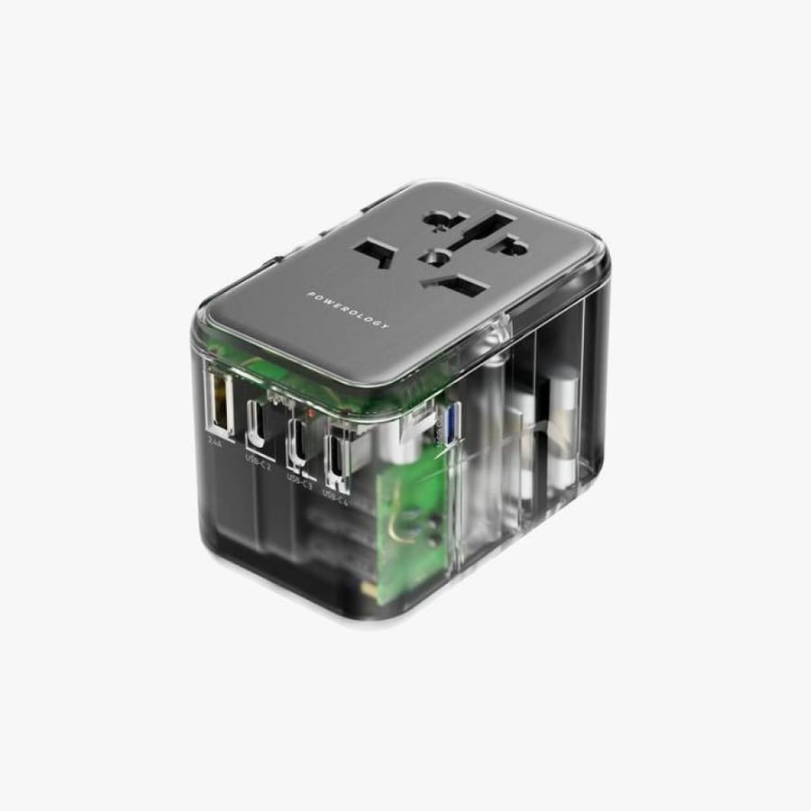 محول سفر عالمي متعدد المنافذ بقوة 65 وات PD مع مخرج USB-C رباعي