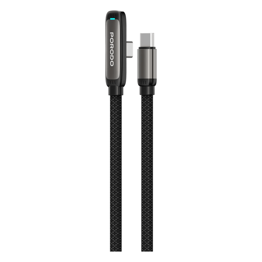 كابل Porodo T-FLOW 60W على شكل T من USB-C إلى USB-C للألعاب بطول 1 متر - أسود