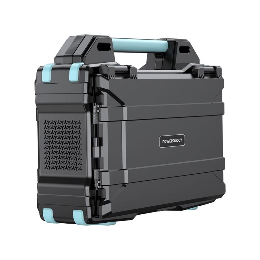 Portable solar power generator from Powerology, 284 watt/hour, 300 watt, fast charging - black