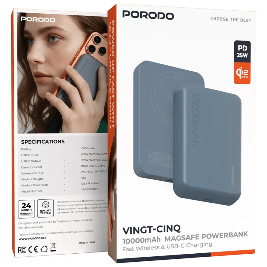 بورودو فينت-سينك 10000mAh باور بنك مغسيف - رمادي