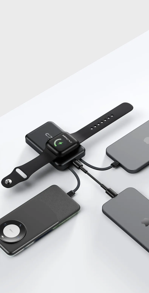 بنك طاقة لاسلكي مغناطيسي من بورودو مع كابل USB-C مدمج + كابل Lightning