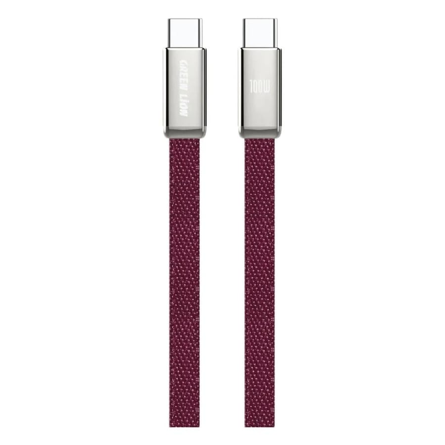 جرين ليون كابل مضفر فائق النحافة ١م USB-C إلى USB-C بقوة ١٠٠ واط - عنابي
