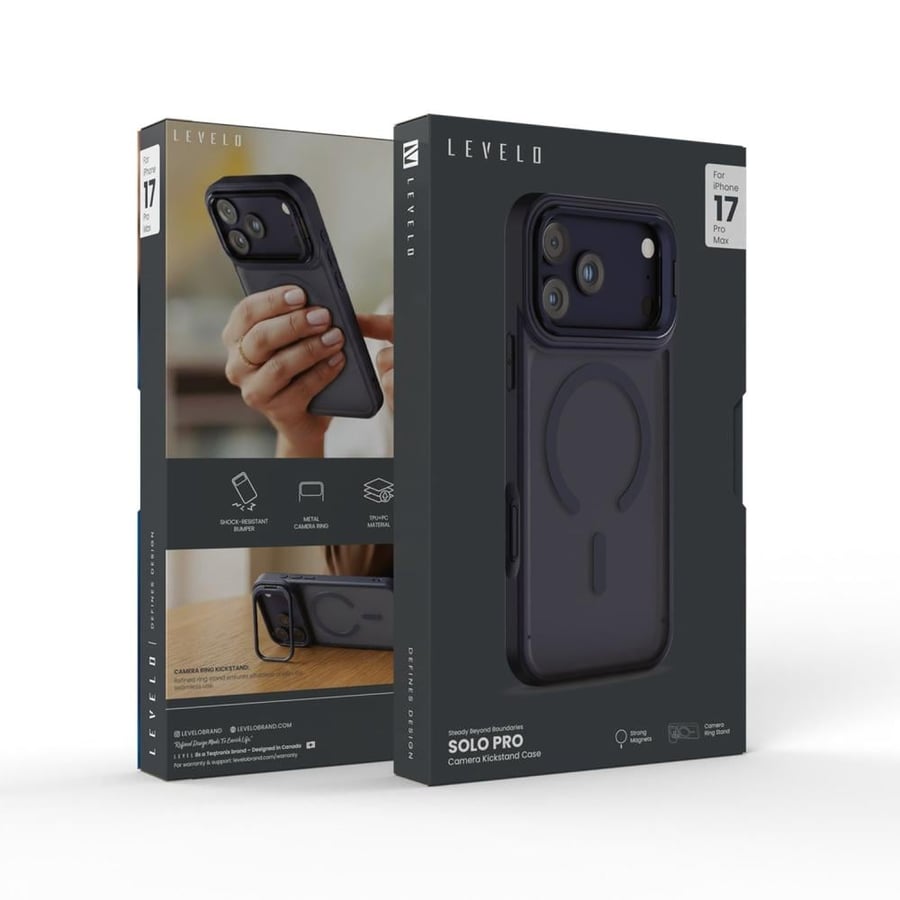 كفر ايفون 17 برو ماكس كحلي مع حامل كاميرا Levelo Solo Pro Camera Kickstand Case