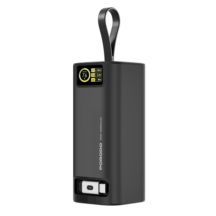 شاحن متنقل 20000 ملي أمبير مع سلك شحن قابل للسحب بورودو Porodo Bi-Directional Super Fast Charger