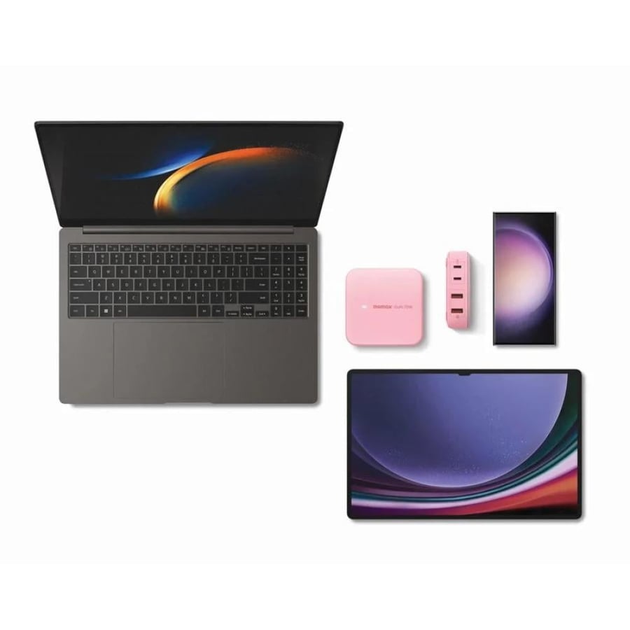 موماكس - منصة مكتبية ONEPLUG بتقنية GaN بمنفذين USB-C ومنفذين USB بقوة 70 واط - وردي